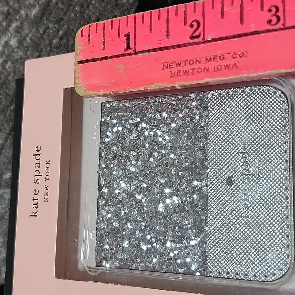 KATE SPADE NEW YORK SILVER GLITTER SHINE PHONE STICKER POCKET CARD HOLDER - Picture 4 of 9